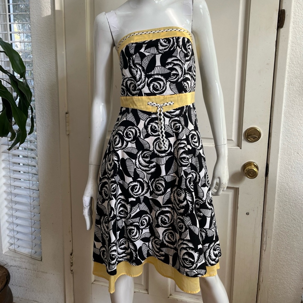 EC STAR NEW! Vintage Y2K Yellow/Black Strapless Fit n Flare Dress Sz S